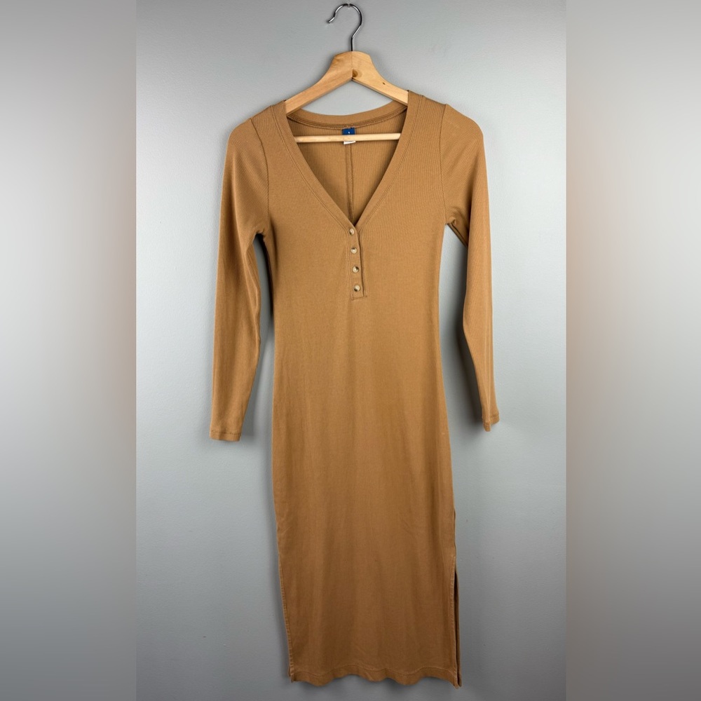Old Navy Tan Long Sleeve Ribbed Dress